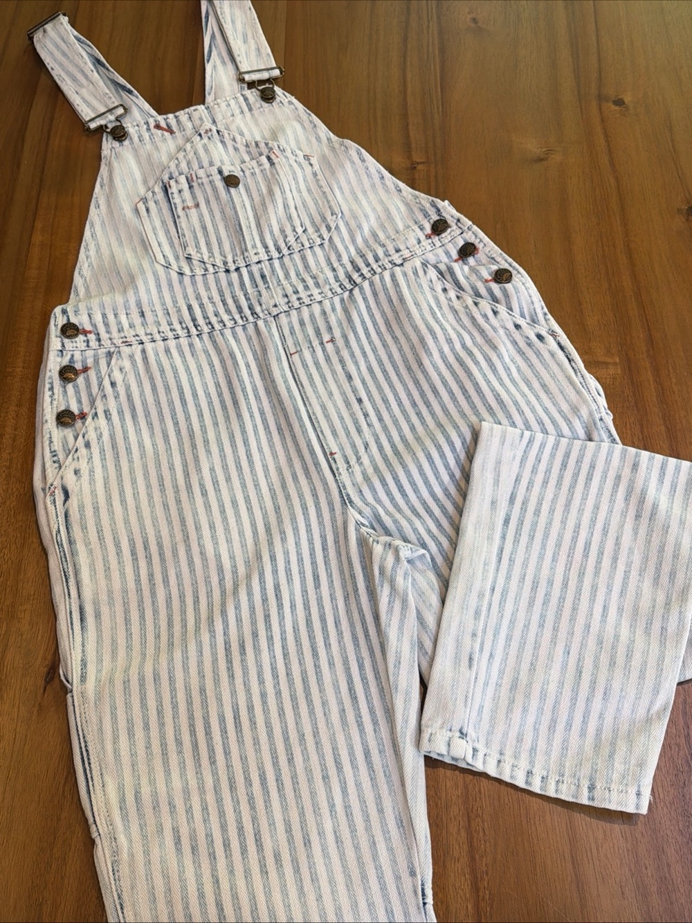 Faherty Topsail Railroad Stripe Overalls Size Small Light Blue/White